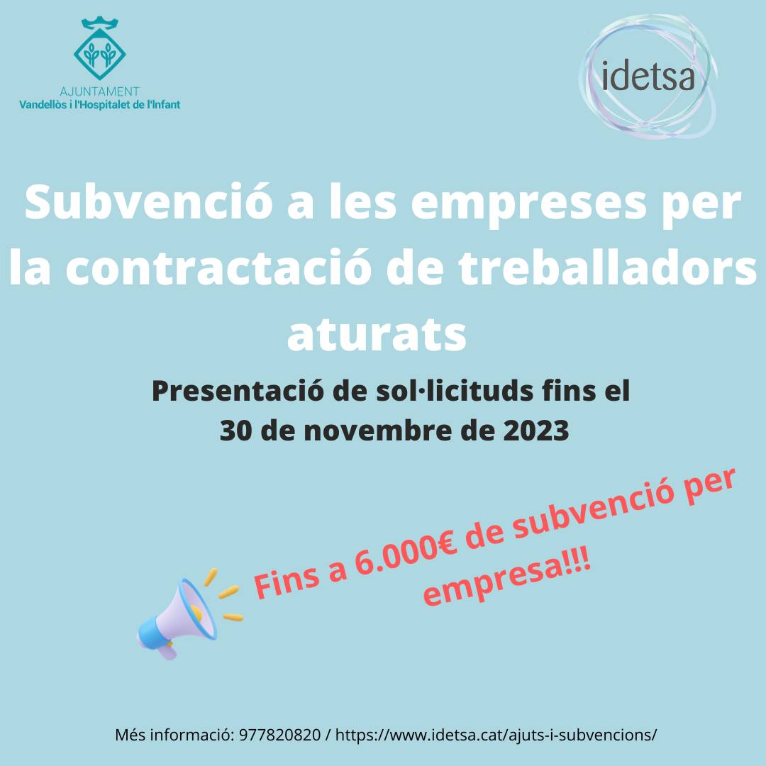 Oberta la convocatòria d’ajuts per la contractació de treballadors aturats a Vandellòs i l’Hospitalet de l’Infant