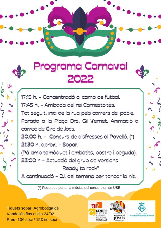 Cartell del programa d'actes del Carnaval de Vandellòs