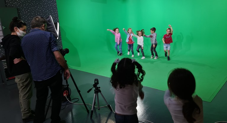 La gravació d'una de les escenes del mapping amb la tècnica del Chroma Key