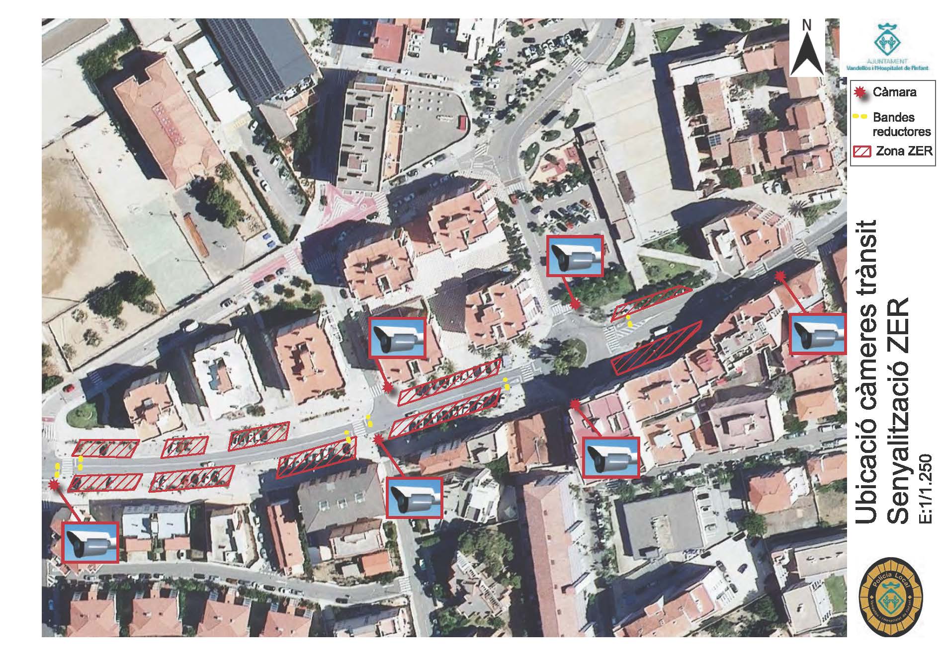 Plànol del tram afectat i de la ubicació de les càmeres que s'instal·laran