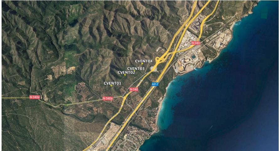 Plànol d'ubicació dels 4 aerogeneradors