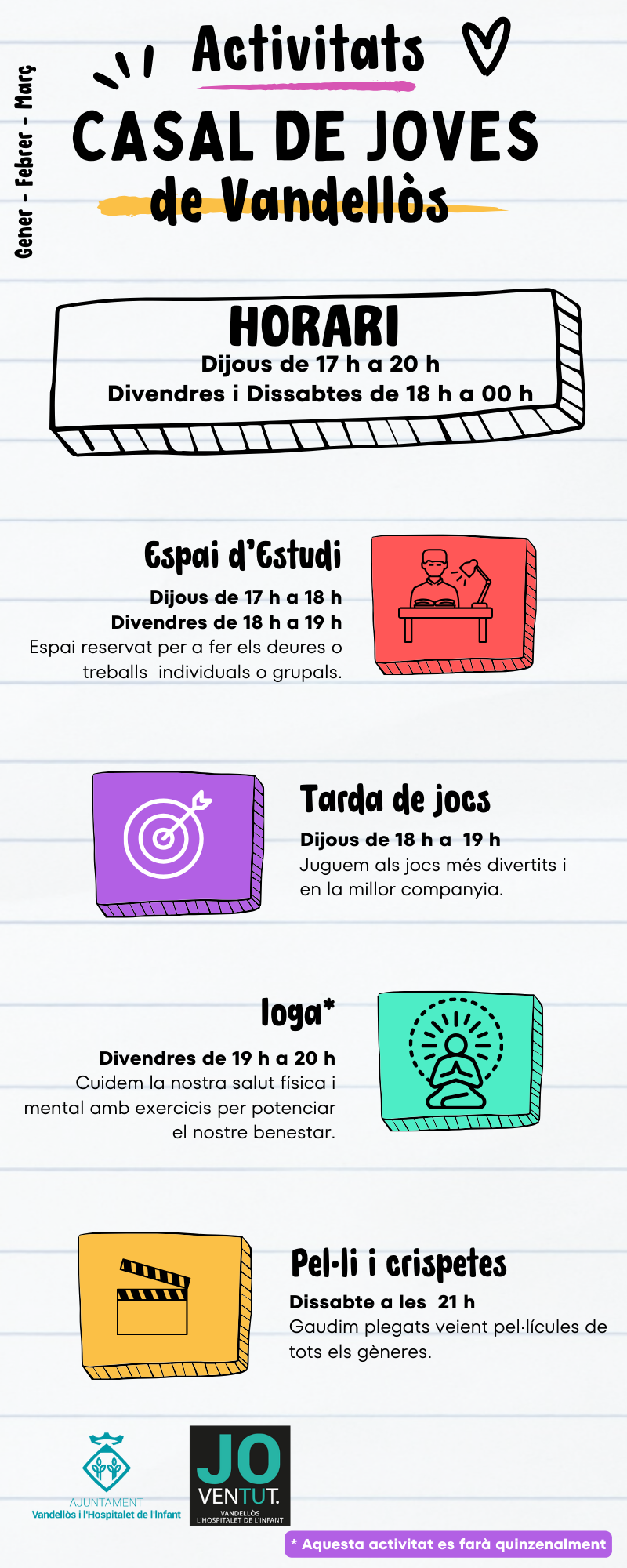 Cartell de les activitats previstes al Casal de Joves de Vandellòs