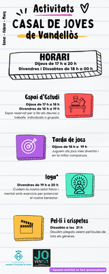 Cartell de les activitats previstes al Casal de Joves de Vandellòs