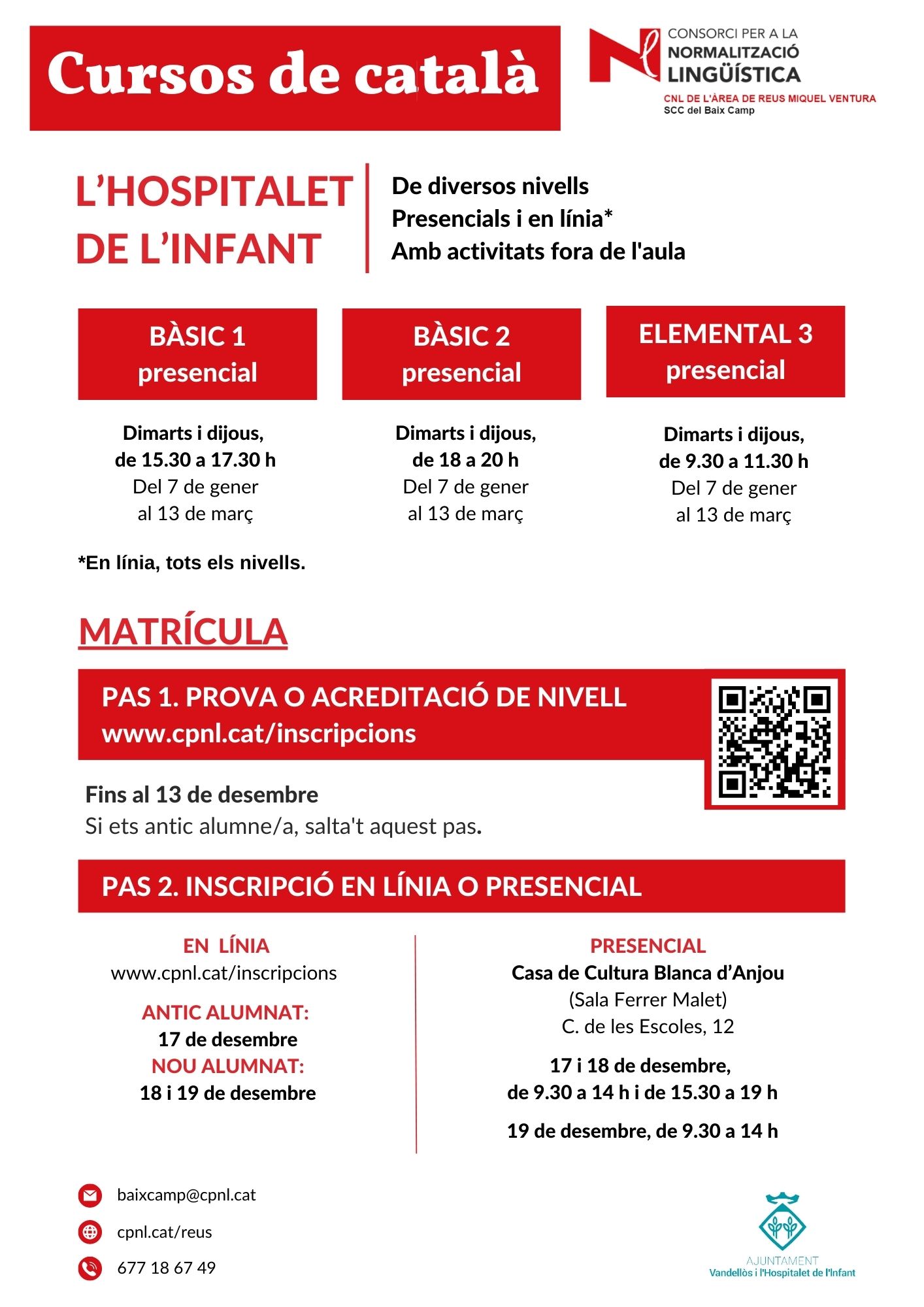 S'inicia la inscripció als nous cursos de català de l’Hospitalet de l’Infant