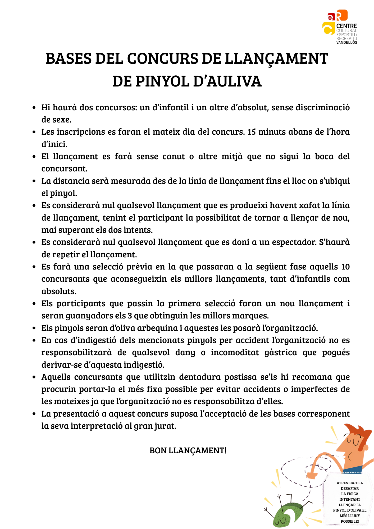 Bases del concurs del llançament de pinyol d'aulives
